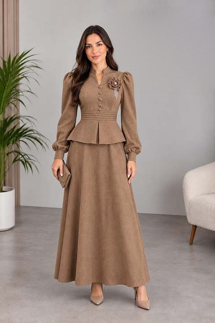 Gül Broşlu Peplum Takım — görsel 1
