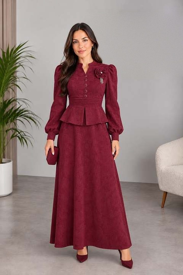 Gül Broşlu Peplum Takım — görsel 1