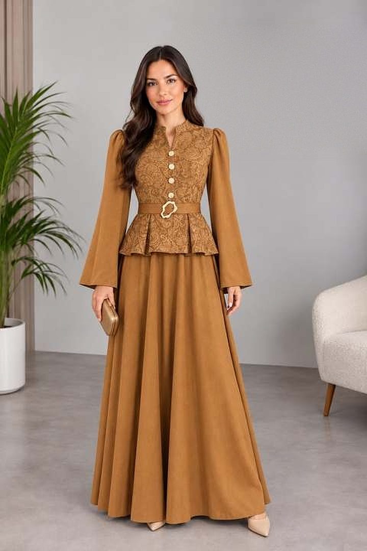 Şal Desen Peplum Takım — görsel 1